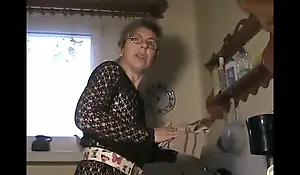 Grandma in tights jerking off in the larder