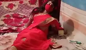 Romantic coition in red saree