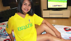 World Cup jersey Thai teen bungler homemade blowjob coupled with cowgirl fucking