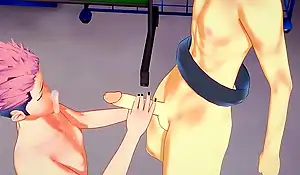 Jujutsu Kaisen Yaoi - Yuji Itadori Handjob and fucked by Sakuna - Sissy crossdress Japanese Asian Manga Anime Game Porn Gay