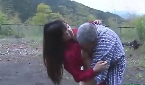 Asian wife getting her wet crack licked and screwed by old fellow cum to gazoo outdoor at