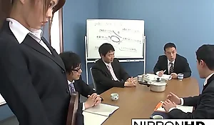 Sexy Asian office girl blows their way coworkers
