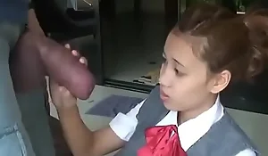 Asian schoolgirl opens yon there swell up huge load of shit